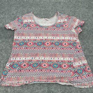 Fresh Produce Womens Top 1X Made in USA Multi Color Cotton Pink White Casual